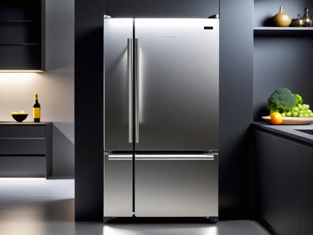 Un refrigerador moderno con iluminación LED interna resalta la eficiencia energética