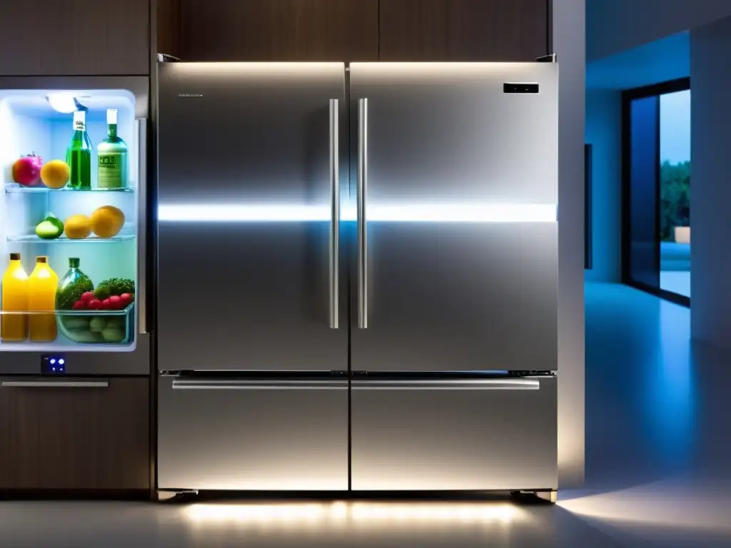 Un refrigerador moderno con iluminación LED, destacando la integración de sistemas de iluminación LED en electrodomésticos