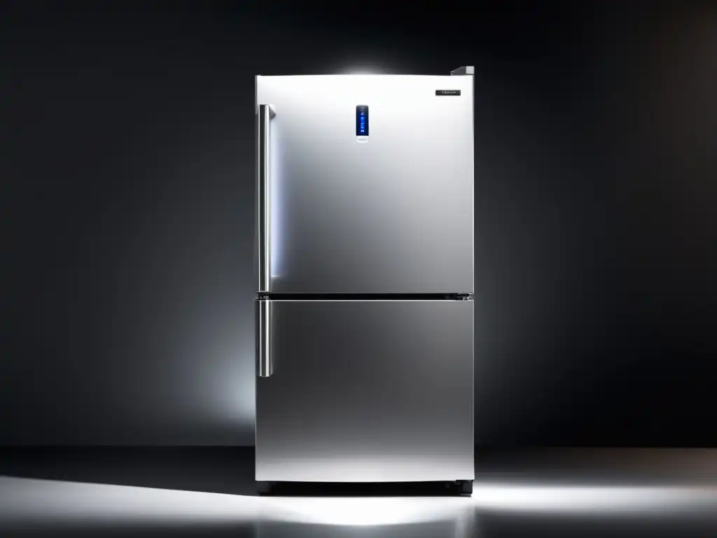 Iluminación LED: Modernidad y Estilo en Electrodomésticos Un refrigerador moderno con luces LED iluminando su interior, resaltando la tecnología y diseño elegante