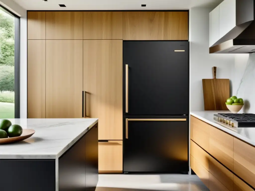 Refrigerador negro mate integrado con elegancia en cocina contemporánea