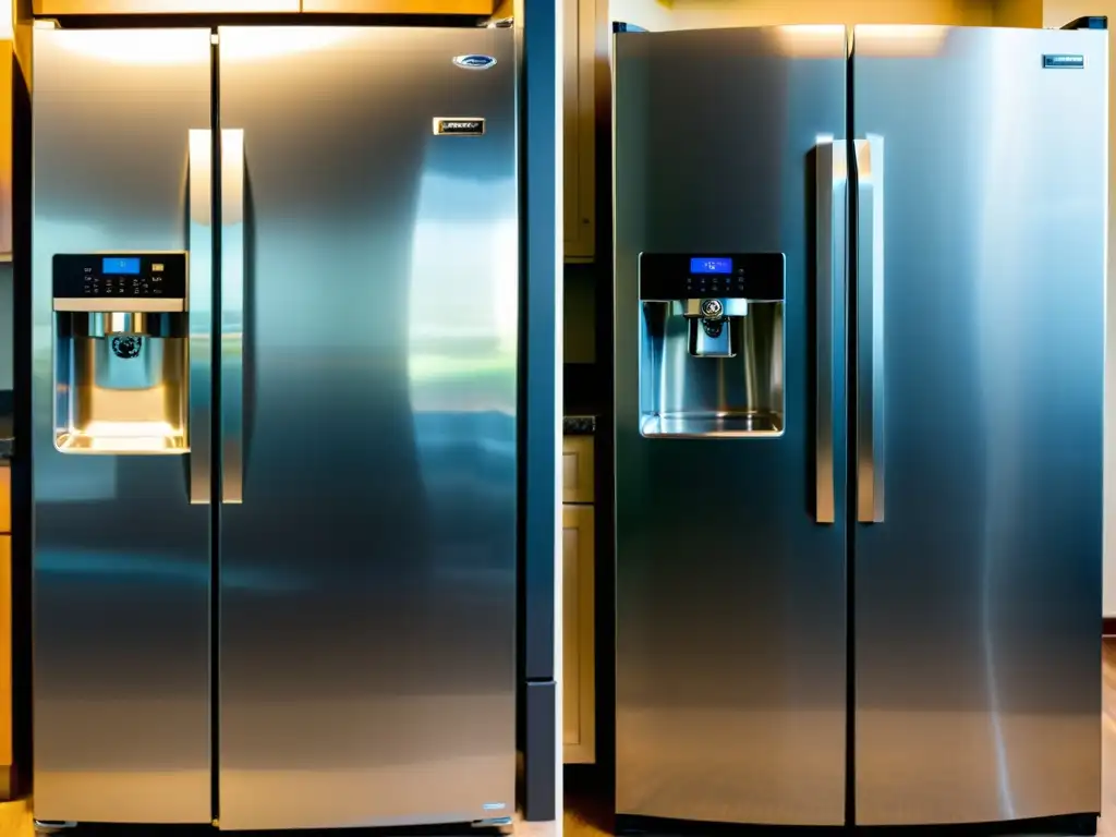 Dos refrigeradores: uno nuevo y reluciente, el otro reacondicionado con señales de uso