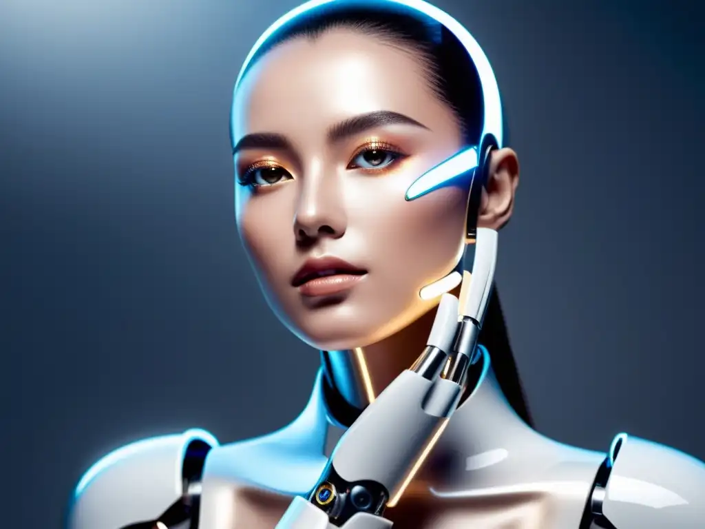 Un robot de belleza futurista aplica cuidado facial con precisión, mostrando innovación en robots de belleza y salud