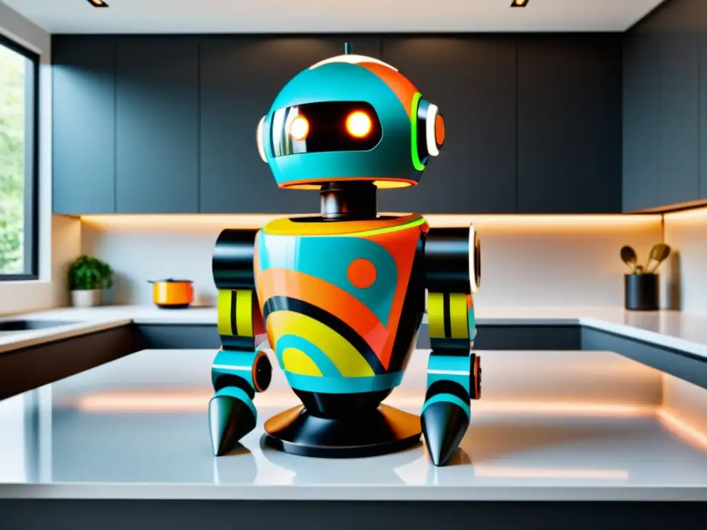 Un robot de cocina moderno y elegante con vinilo personalizado en colores vibrantes, reflejando creatividad e innovación