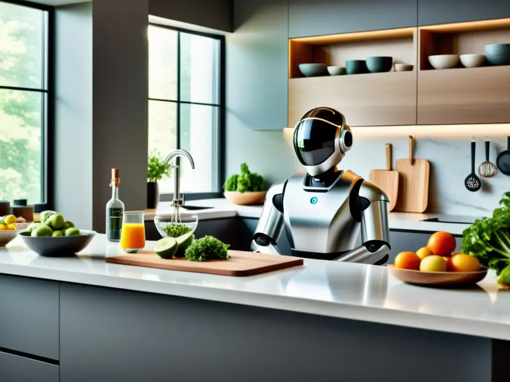 Robot de cocina para necesidades culinarias en una cocina moderna con electrodomésticos de acero inoxidable y una atmósfera profesional y acogedora