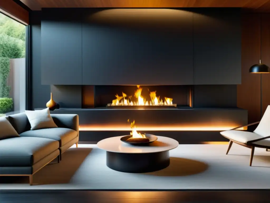 Salón moderno y acogedor con una elegante chimenea minimalista como punto focal