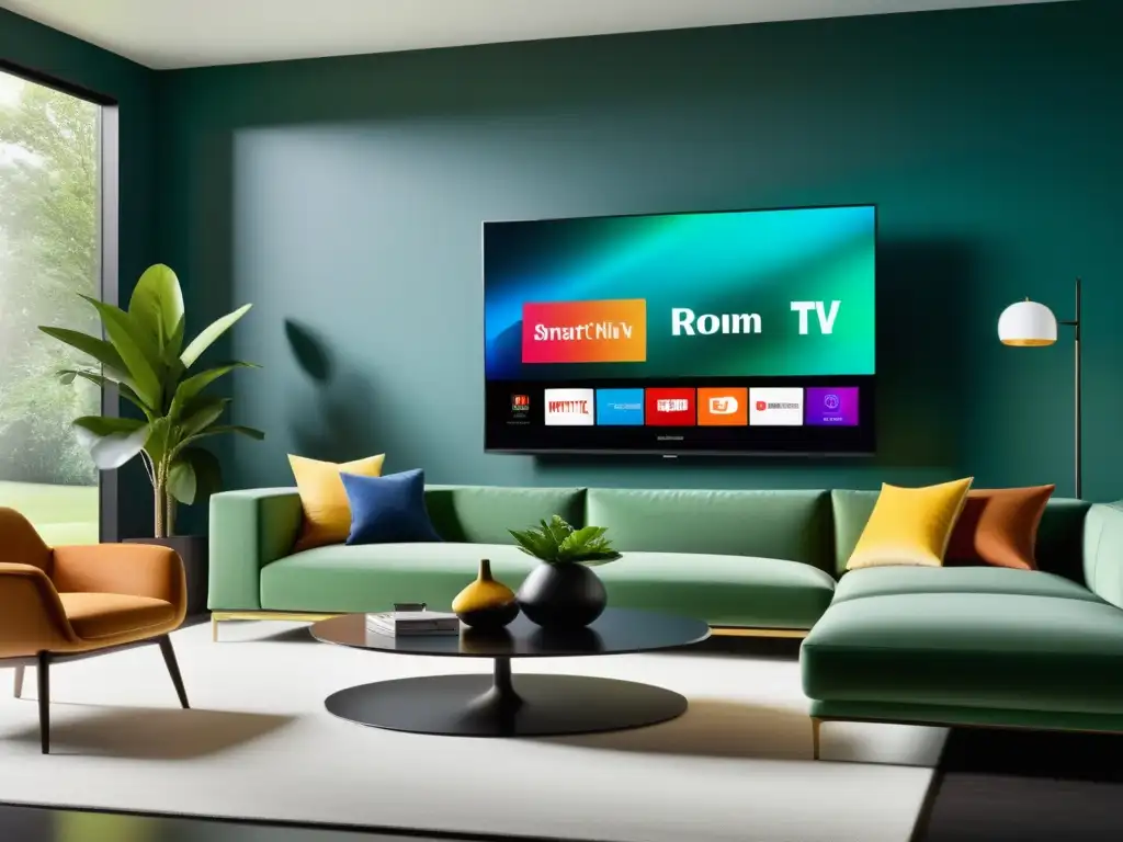 Salón moderno con Smart TV de software sofisticado