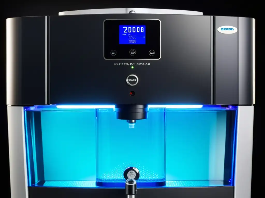 Un sistema de purificación de agua de última generación, con diseño moderno, avanzada tecnología de filtración y un depósito de agua cristalina