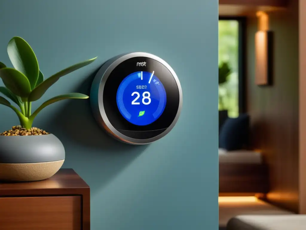 Un sistema de seguridad doméstico Nest Secure instalado en una sala moderna y bien iluminada, transmitiendo tranquilidad y tecnología avanzada