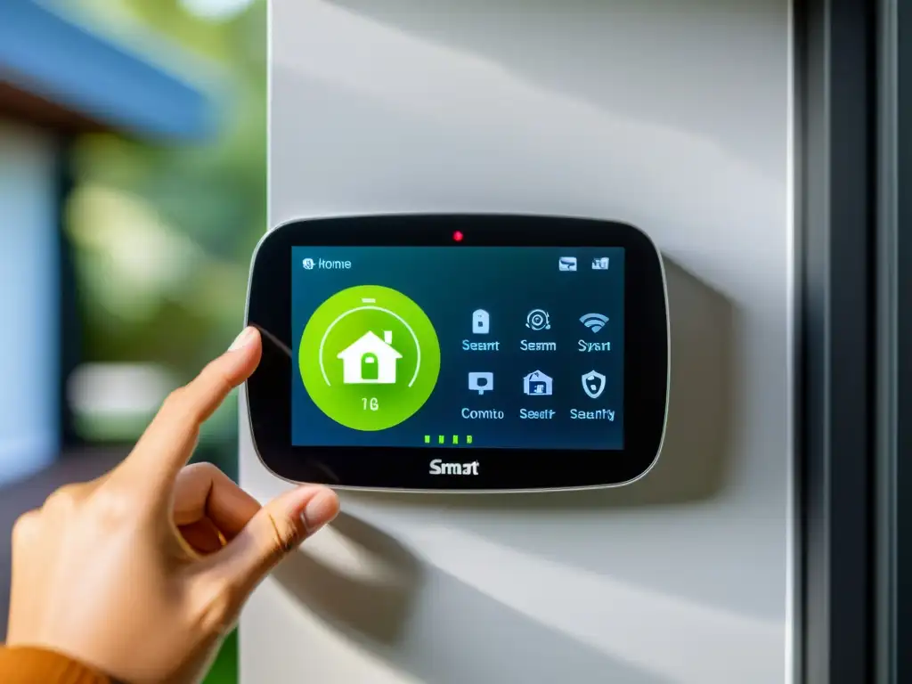 Un sistema de seguridad hogareña moderno, con cámaras inteligentes, sensores de movimiento y control de app móvil