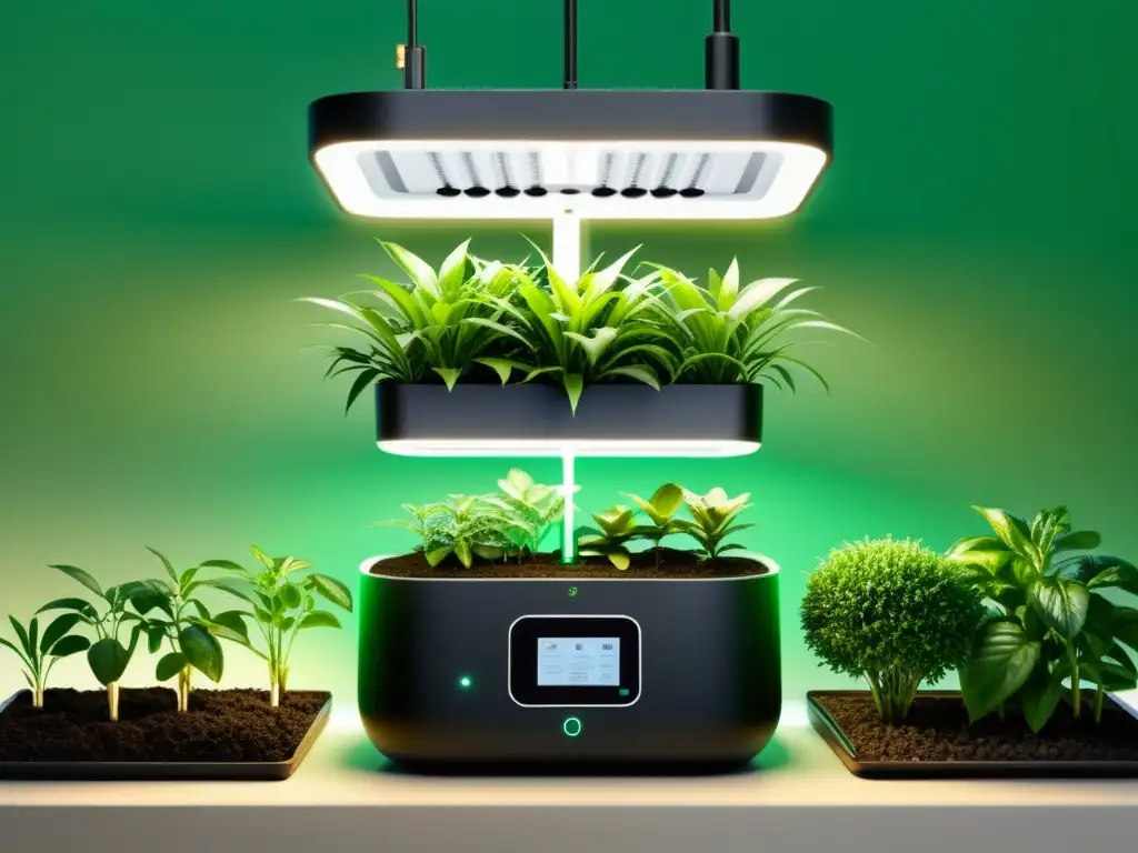 Un sistema de tecnología para cuidar plantas automáticamente, integrando sensores y control remoto vía app