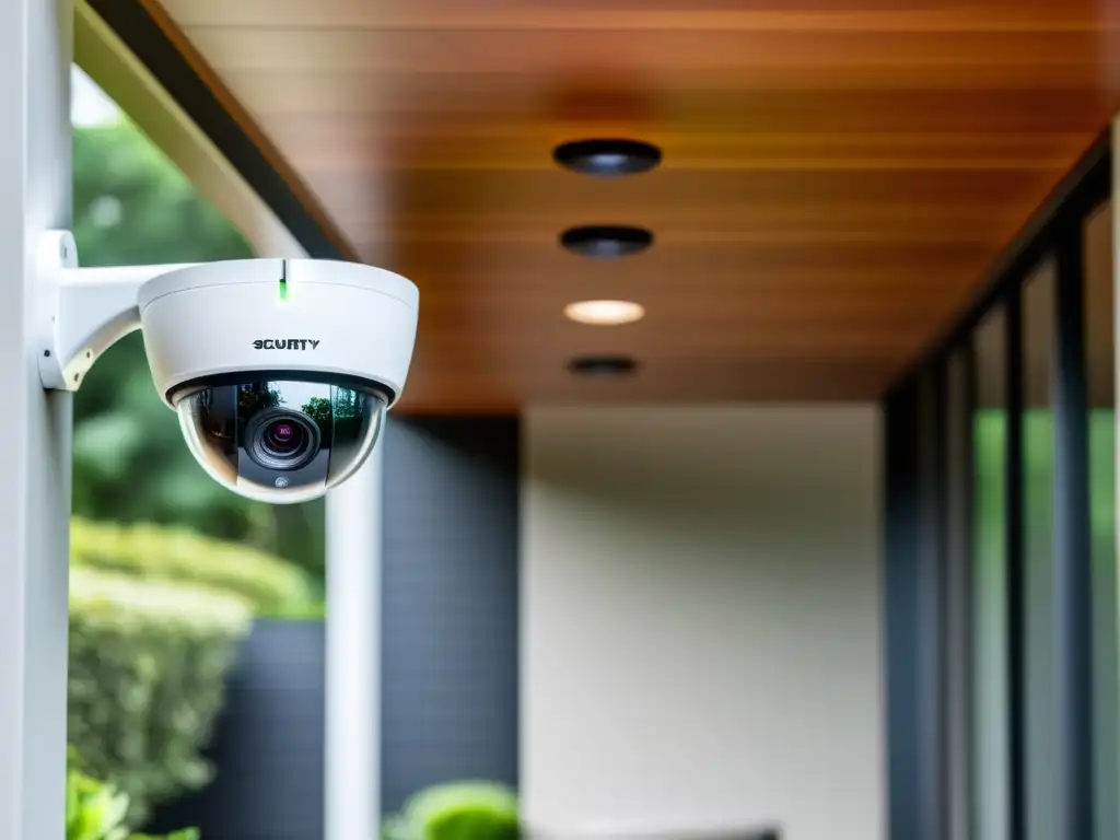 Sistemas de vigilancia avanzados: Cámaras HD estratégicamente ubicadas en una lujosa casa contemporánea, integradas con tecnología inteligente