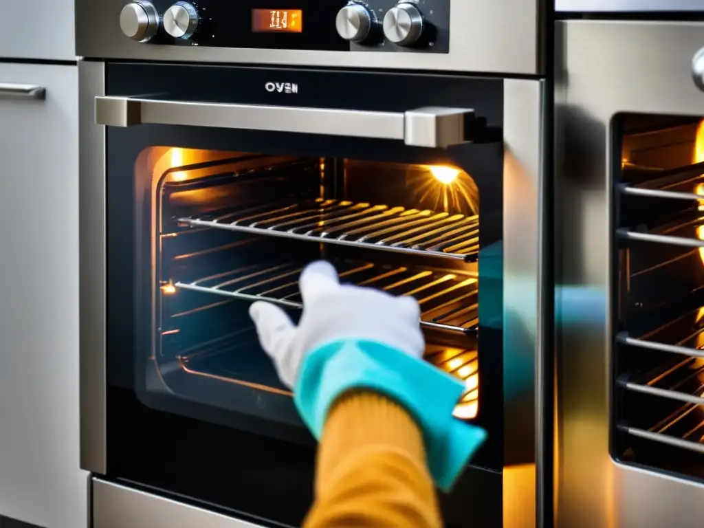 Un técnico con guantes inspecciona la cerradura del horno pirolítico