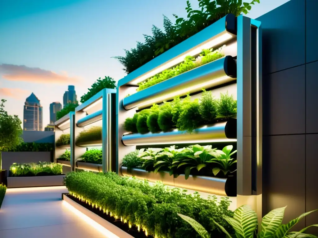 Tecnología para jardinería urbana innovadora: jardín urbano futurista con elementos hightech integrados en un diseño moderno y limpio