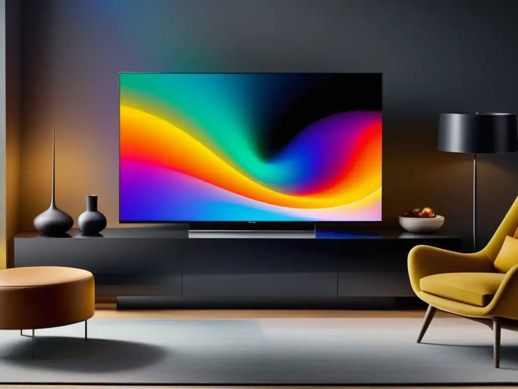 Comparación de televisores OLED vs QLED en sala moderna con luz natural cálida