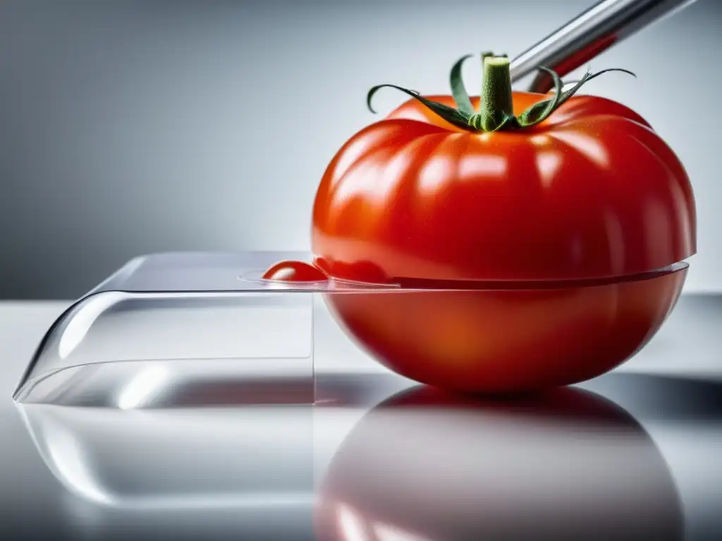 Tomate fresco envasado al vacío en una cocina moderna