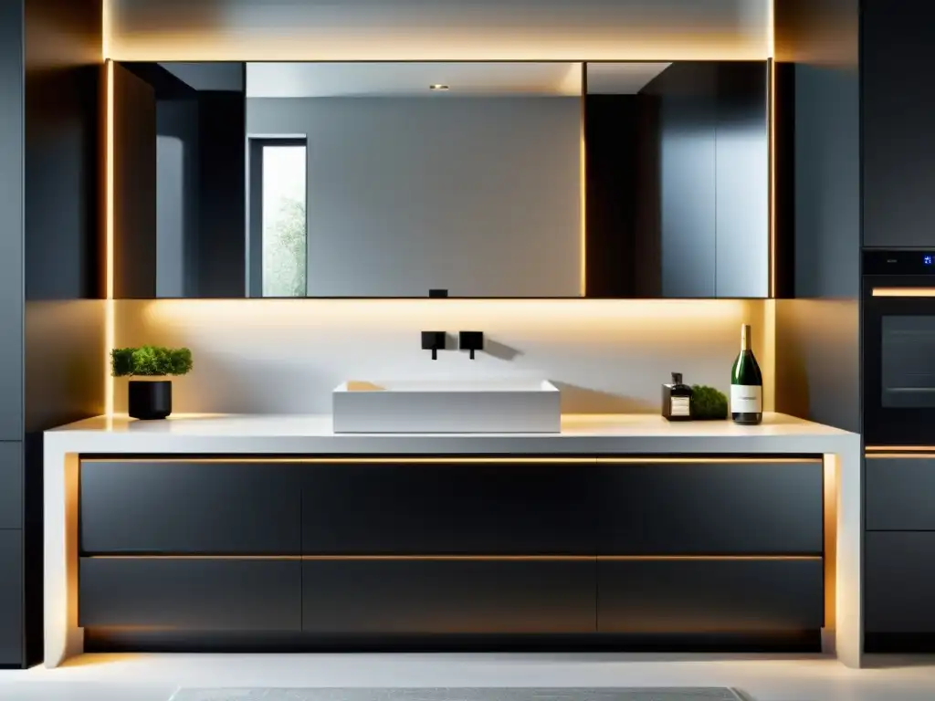 Vista de un elegante baño con electrodomésticos integrados, creando una estética moderna en el diseño de interiores